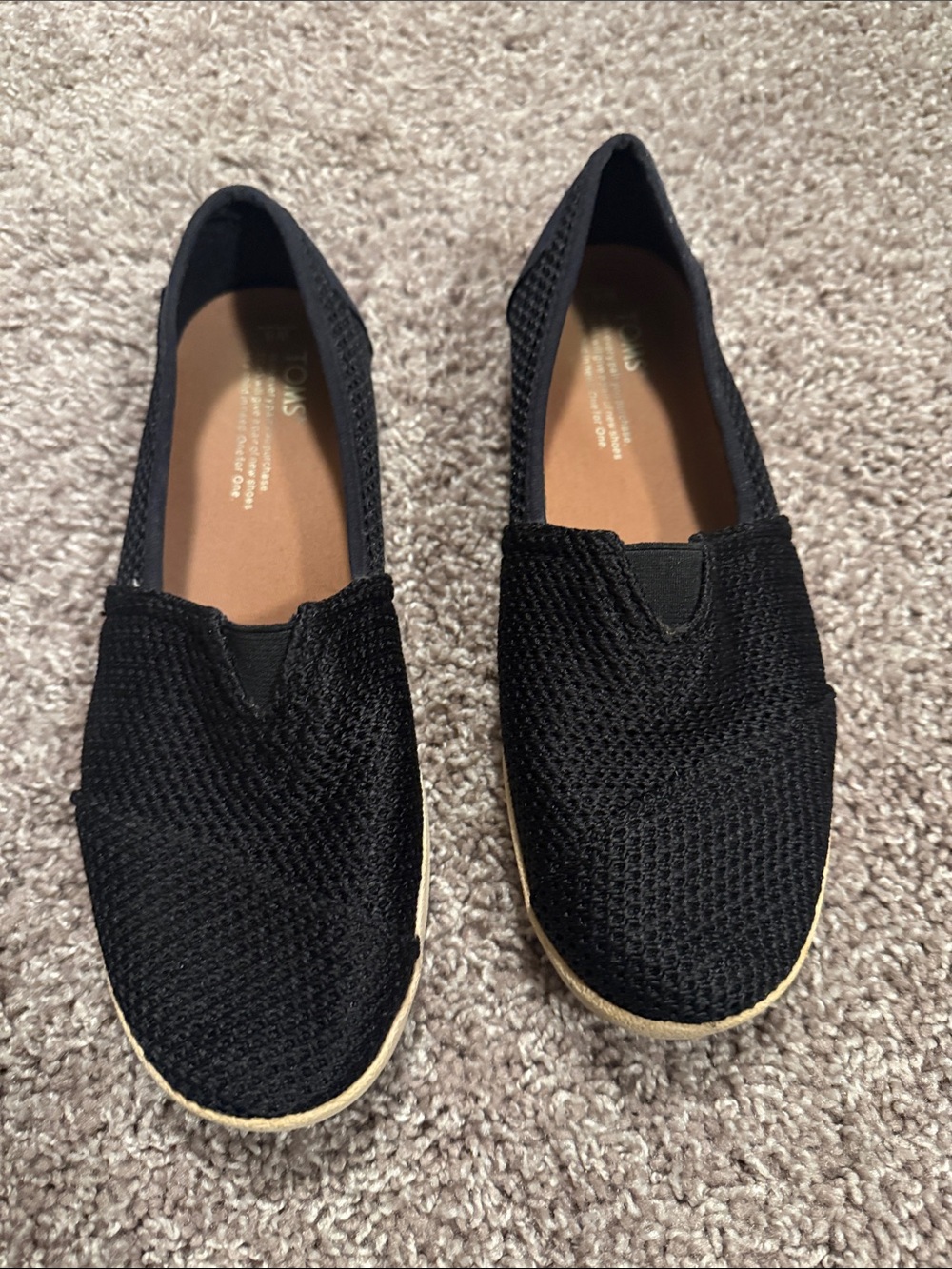 TOMS Black Knit Slip-On Espadrilles with Natural Jute Trim